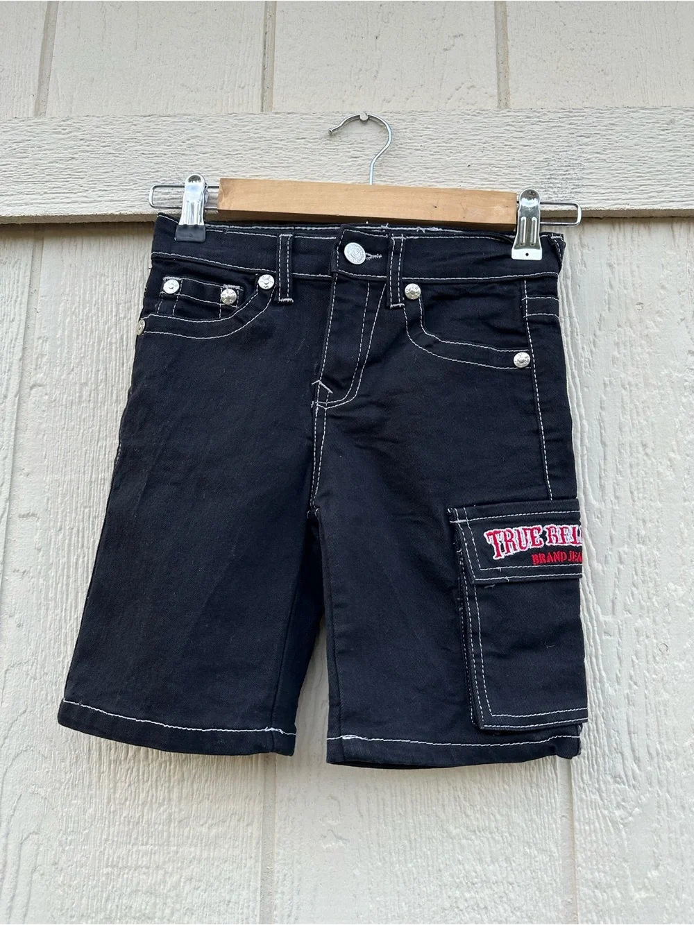 True Religion Black Shorts with White Stitching kids Boys Size M (5/6)